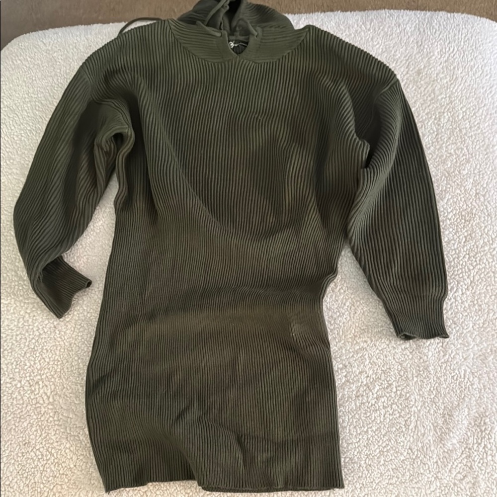 Olive Long Sleeve Ribbed Dress